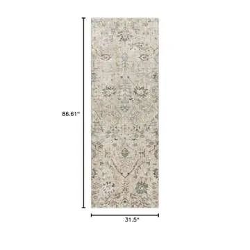 Hauteloom Claydon Boho Vintage Traditional Oushak Runner Rug - Farmhouse Oriental Floral Damask Carpet for Hallway - Taupe, Beige, Olive; Blue 2'7" x 7'3"