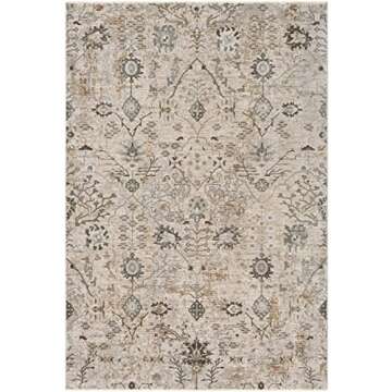 Hauteloom Claydon Boho Vintage Traditional Oushak Runner Rug - Farmhouse Oriental Floral Damask Carpet for Hallway - Taupe, Beige, Olive; Blue 2'7" x 7'3"