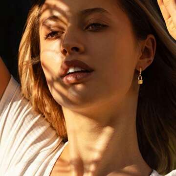 Stylish Mevecco Gold Lock Hoop Earrings for Women 14K Gold Plated