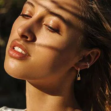 Stylish Mevecco Gold Lock Hoop Earrings for Women 14K Gold Plated