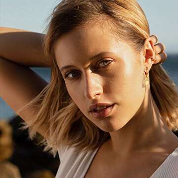 Stylish Mevecco Gold Lock Hoop Earrings for Women 14K Gold Plated