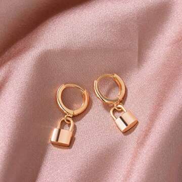 Stylish Mevecco Gold Lock Hoop Earrings for Women 14K Gold Plated