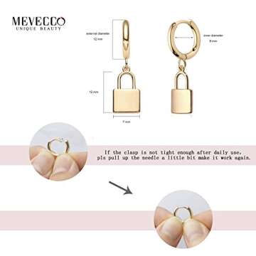 Stylish Mevecco Gold Lock Hoop Earrings for Women 14K Gold Plated
