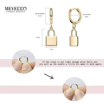 Stylish Mevecco Gold Lock Hoop Earrings for Women 14K Gold Plated