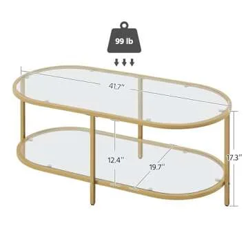 Yaheetech 42" Oval Glass Coffee Table for Living Room, 2-Tier Center Table with Storage Shelf for Small Space, Office