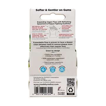 RADIUS Vanilla Mint Dental Floss 55 Yards Vegan & Non-Toxic Oral Care Boost & Designed to Help Fight Plaque - Pack of 2