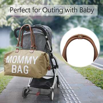 printe Mommy Bag for Hospital, Large Diaper Bag Tote for 2 Kids, Big Waterproof Hospital Bag for Labor and Delivery with Straps, Travel Baby Diaper Bag, Khaki