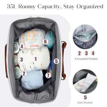 printe Mommy Bag for Hospital, Large Diaper Bag Tote for 2 Kids, Big Waterproof Hospital Bag for Labor and Delivery with Straps, Travel Baby Diaper Bag, Khaki