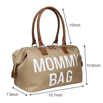 printe Mommy Bag for Hospital, Large Diaper Bag Tote for 2 Kids, Big Waterproof Hospital Bag for Labor and Delivery with Straps, Travel Baby Diaper Bag, Khaki