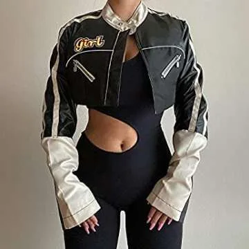 Women's Crop Baseball Jacket Casual Retro Varsity Coat Letters Embroidery Pattern Button-down Baggy Bomber Jacket (Super Short, Small)