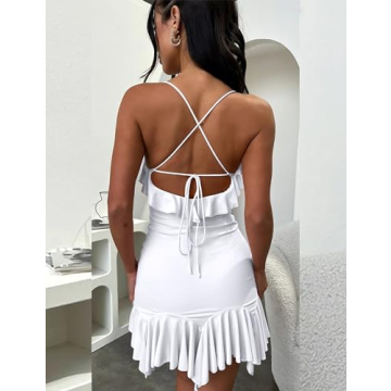 YMDUCH Sexy Sleeveless Adjustable Strap Cross Backless Dress