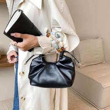 Women Top Handle with Colorful Beads Handbag Classic Soft Vegan Leather with Detachable Shoulder Str...