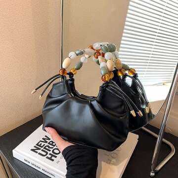 Stylish Women Top Handle Handbag with Colorful Beads