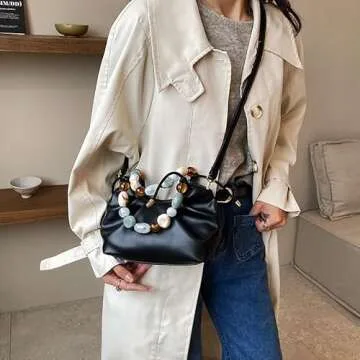 Stylish Women Top Handle Handbag with Colorful Beads