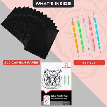 Raimarket 200 Sheets Black Carbon Paper for Tracing On Fabric | Carbon Paper for Tracing on Wood & C...