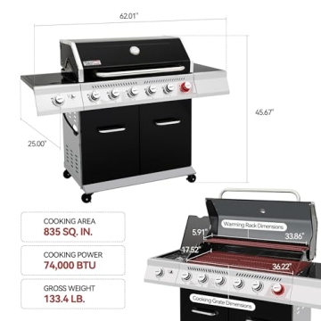 Royal Gourmet 6-Burner Gas Grill with Side Burner