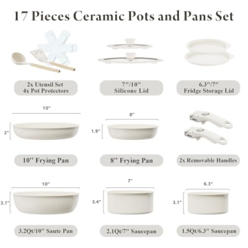 Bazova Ceramic Nonstick Cookware Set - 17 Pieces