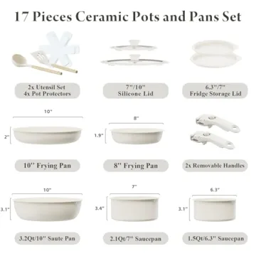 Bazova Ceramic Nonstick Cookware Set - 17 Pieces