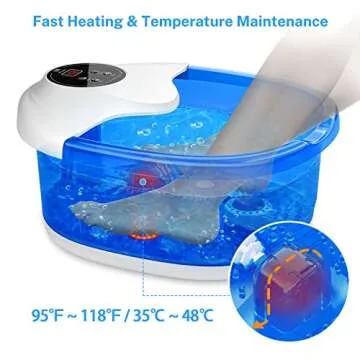 Foot Bath Spa with Heat and Massage, Pedicure Foot soak Tub for Feet Stress Relief with Massage Rollers,Pumice Stone,Bubbles Vibration and Temperature Control, 2 Red Light
