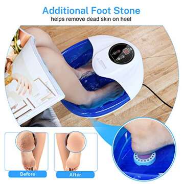 Foot Bath Spa with Heat and Massage, Pedicure Foot soak Tub for Feet Stress Relief with Massage Rollers,Pumice Stone,Bubbles Vibration and Temperature Control, 2 Red Light