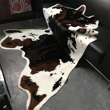 Cow Print Rug, 3.7 x 3.2Ft Faux Cow Hide Skin Carpets Animal Printed Area Rug for Decorating Kids Ro...