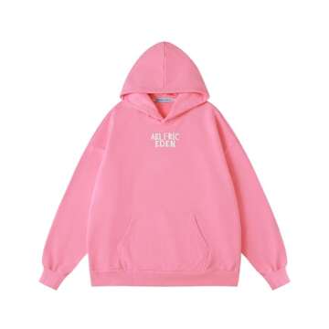 Aelfric Eden Graphic Hoodies for Men Vintage Printed Hoodie Sweatshirt Oversized Long Sleeve Streetwear Hooded Pullover Pink