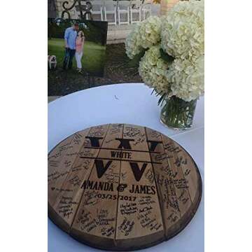 Personalized Wedding Guestbook from Real Bourbon Barrel Head