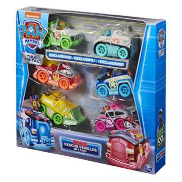 Paw Patrol, True Metal Neon Rescue Vehicle Gift Pack of 6 Collectible Die-Cast Toy Cars, 1:55 Scale,...