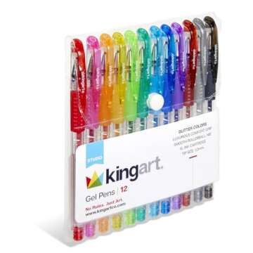 KingArt 400-12 Glitter Rollerball Gel Pens, 12 Sparkling Colors with Soft-Grip Comfort, XL Ink Cartr...