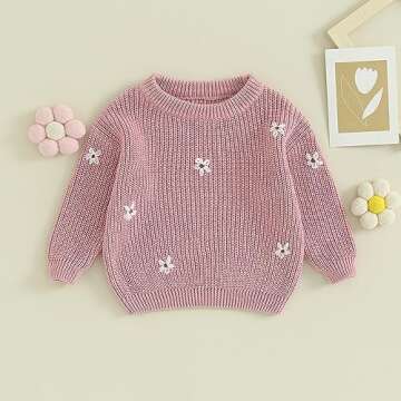 Mubineo Baby Girl Winter Clothes Cute Flower Sweater Crewneck Pullover Long Sleeve Knit Newborn Infa...
