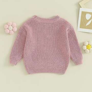 Mubineo Baby Girl Winter Clothes Cute Flower Sweater Crewneck Pullover Long Sleeve Knit Newborn Infant Sweaters (US, Age, 2 Years, 3 Years, Dusty Pink)