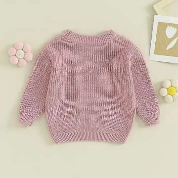 Mubineo Baby Girl Winter Clothes Cute Flower Sweater Crewneck Pullover Long Sleeve Knit Newborn Infant Sweaters (US, Age, 2 Years, 3 Years, Dusty Pink)