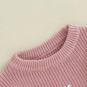 Mubineo Baby Girl Winter Clothes Cute Flower Sweater Crewneck Pullover Long Sleeve Knit Newborn Infant Sweaters (US, Age, 2 Years, 3 Years, Dusty Pink)