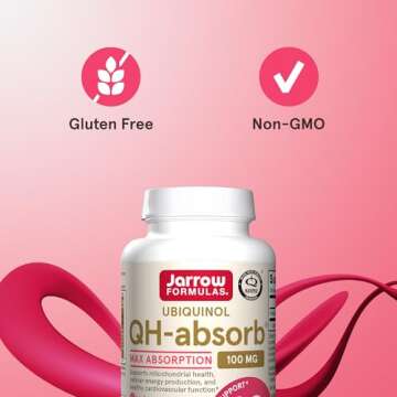 Jarrow Formulas QH-Absorb, 100 mg, Ubiquinol Dietary Supplement for Healthy Cardiovascular Function, 60 Softgels, 60 Day Supply