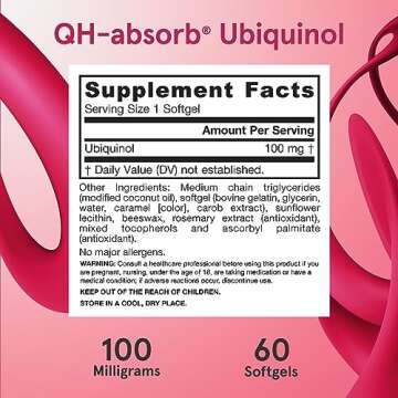 Jarrow Formulas QH-Absorb, 100 mg, Ubiquinol Dietary Supplement for Healthy Cardiovascular Function, 60 Softgels, 60 Day Supply