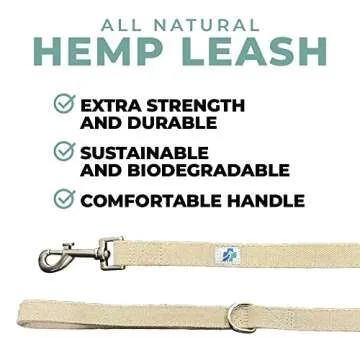 VetGen Pharmaceuticals 6' All Natural Hemp Fabric Leash for Dogs - Sustainable, Biodegradable, and Earth-Friendly - Stainless Steel Swivel Eye Bolt Snap and D-Ring - for Training or Everyday Use
