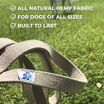 VetGen Pharmaceuticals 6' All Natural Hemp Fabric Leash for Dogs - Sustainable, Biodegradable, and Earth-Friendly - Stainless Steel Swivel Eye Bolt Snap and D-Ring - for Training or Everyday Use