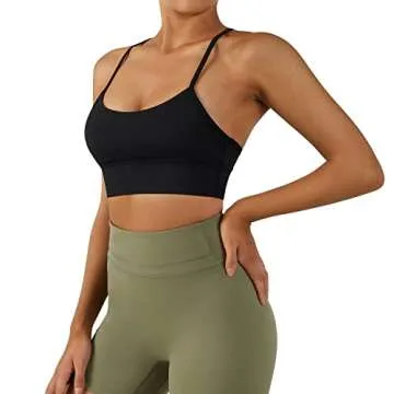 RUUHEE Women Y Back Sports Bra Racerback Spaghetti Straps Padded Support Workout Yoga Bras(Small,Y Back-Black)