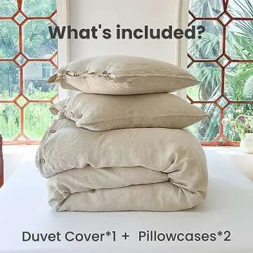 Simple&Opulence 100% Linen Duvet Cover Set 3pcs with Coconut Button Closure Natural French Washed Flax Solid Color Soft Breathable Farmhouse Bedding - Linen, Full Size