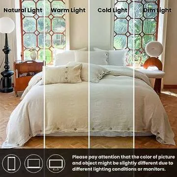 Simple&Opulence 100% Linen Duvet Cover Set 3pcs with Coconut Button Closure Natural French Washed Flax Solid Color Soft Breathable Farmhouse Bedding - Linen, Full Size