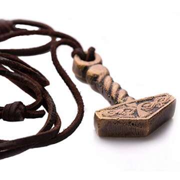 Norse Tradesman Thor's Hammer Necklace - Solid Brass Mjolnir Pendant with Adjustable Genuine Leather Cord