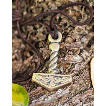 Norse Tradesman Thor's Hammer Necklace - Solid Brass Mjolnir Pendant with Adjustable Genuine Leather Cord