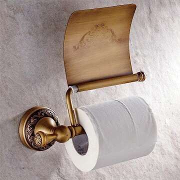 LSWYYP Antique Toilet Paper Holder with Cover - Brass, Carving Design for Bathroom