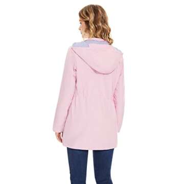BBX Lephsnt Rain Jackets for Women Waterproof Lightweight Travel Raincoat Trench Windbreaker with Hood Pink M