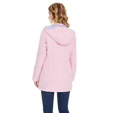BBX Lephsnt Rain Jackets for Women Waterproof Lightweight Travel Raincoat Trench Windbreaker with Hood Pink M