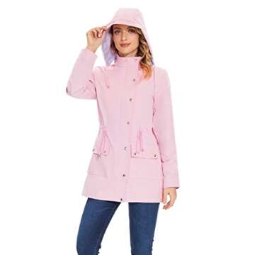 BBX Lephsnt Rain Jackets for Women Waterproof Lightweight Travel Raincoat Trench Windbreaker with Hood Pink M