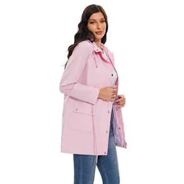 BBX Lephsnt Rain Jackets for Women Waterproof Lightweight Travel Raincoat Trench Windbreaker with Hood Pink M