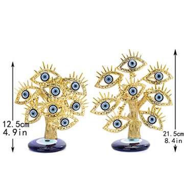 YU FENG Golden Turkish Evil Eyes Tree with Blue Evil Eye Base for Home Decor Luck Gift