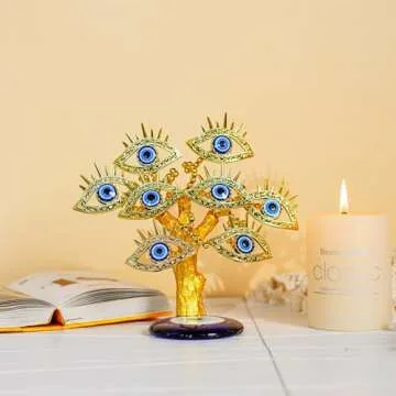 YU FENG Golden Turkish Evil Eyes Tree with Blue Evil Eye Base for Home Decor Luck Gift