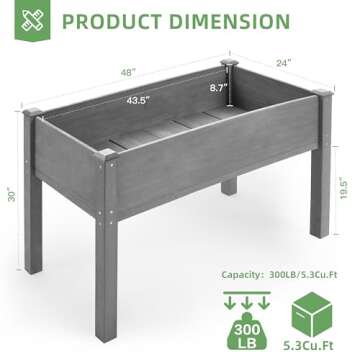 48x24x30 Elevated Wooden Planter Bed for Gardens